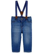 Baby Knit-Denim Suspender Pants, image 1 of 4 slides
