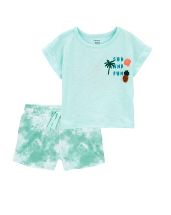 Toddler 2-Piece Sun And Fun Tee & Tie-Dye Pull-On Shorts Set, 