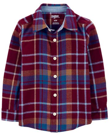 Plaid Cotton Long-Sleeve Button-Down Shirt - Plaid, 