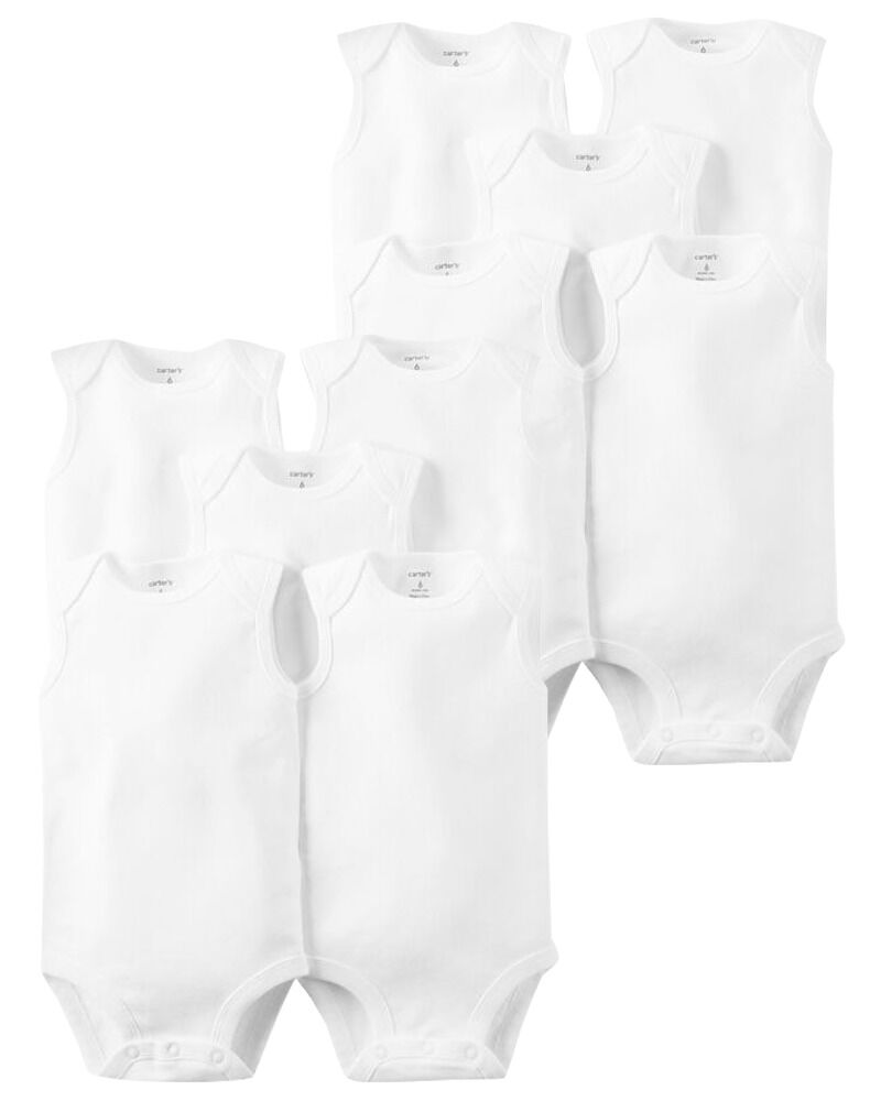 Baby 10-Pack Sleeveless Cotton Bodysuits Set, image 1 of 1 slides