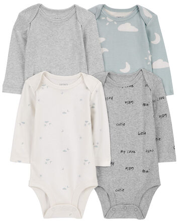 Baby 4-Pack Long-Sleeve Cloud Bodysuits, 