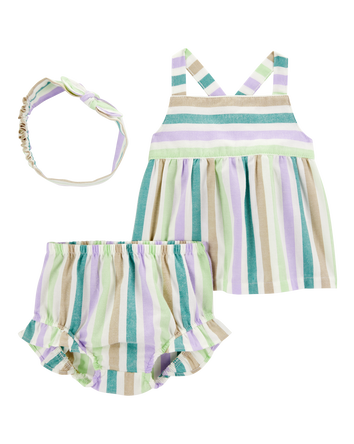 Baby Girl 3-Piece Striped Outfit Set, 