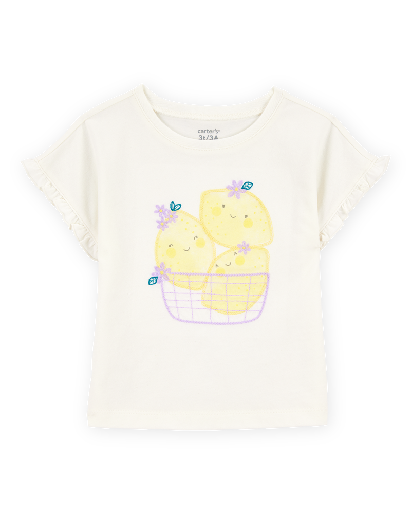 Toddler Short-Sleeve Lemon Fashion Top - Ivory, image 1 of 3 slides