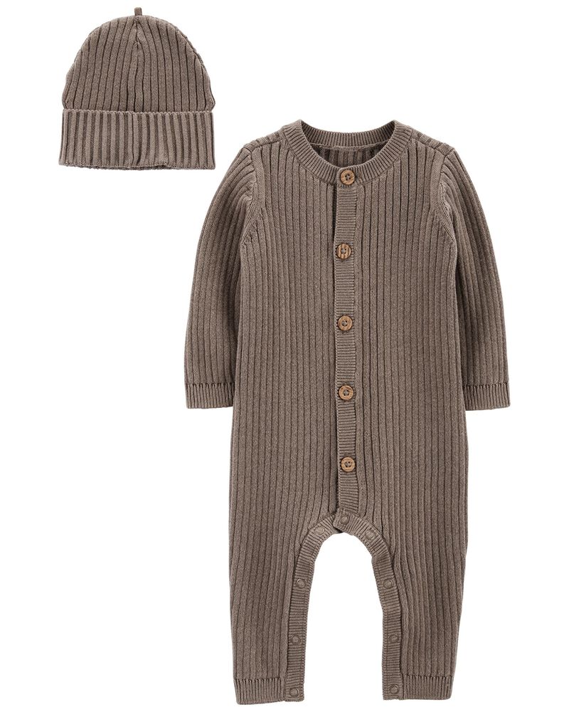 Baby 2-Piece Sweater Jumpsuit & Cap Set, image 1 of 2 slides