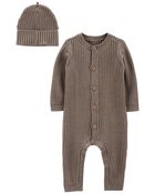 Baby 2-Piece Sweater Jumpsuit & Cap Set, image 1 of 2 slides