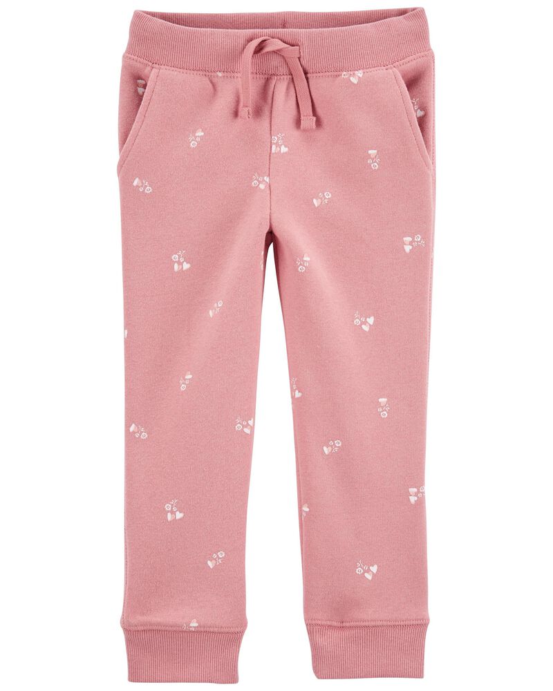 Floral Heart Print Pull-On Fleece Pants, image 1 of 2 slides