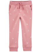 Floral Heart Print Pull-On Fleece Pants, image 1 of 2 slides