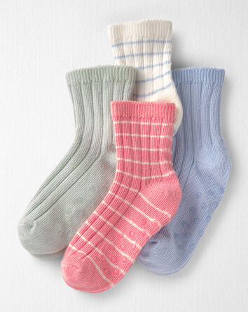 Toddler 4-Pack Slip Resistant Socks Made with Organic Cotton in Stripes, 