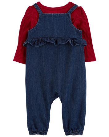 Baby 2-Piece Long-Sleeve Tee & Denim Jumpsuit Set, 