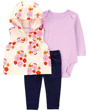 Baby 3-Piece Floral Little Vest Set, 