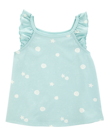 Toddler Seashell Flutter-Sleeve Tank - Turquoise, 