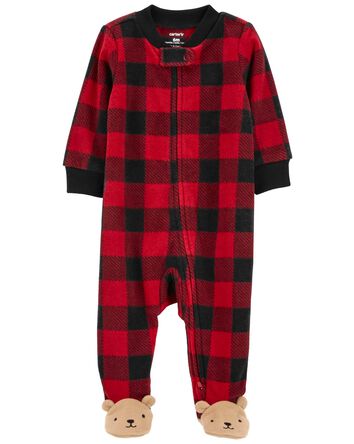 Baby Holiday Bear Zip-Up Fleece Sleep & Play Pajamas, 