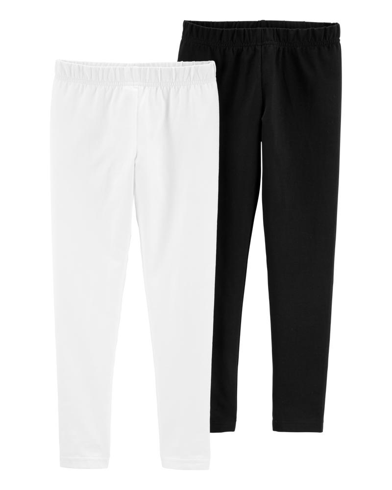Kid 2-Pack Black & White Cotton Stretch Leggings, image 1 of 4 slides