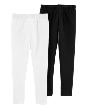 Kid 2-Pack Black & White Cotton Stretch Leggings, 