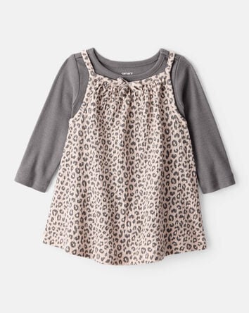 Baby Girl 2-Piece Leopard Leopard Print Long-Sleeve Dress Set, 