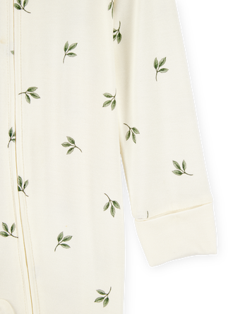 Baby Leaf Print 2-Way Zip PurelySoft Sleep & Play Pajamas - Ivory, 