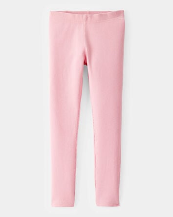 Kid Solid Cotton Ribbed Stretch Leggings - Pink, 