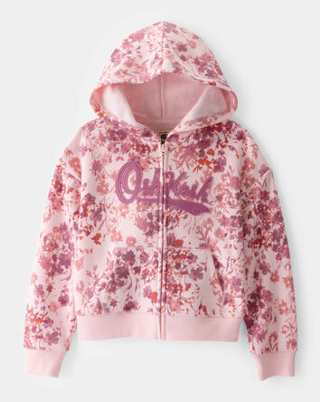 Girls Floral Print DayDream Fleece Jacket - Pink, 
