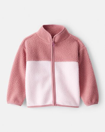 Toddler Girl Color Block Microfleece Zip-Up Jacket - Pink, 