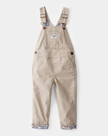 Toddler Lightweight Floral-Lined Canvas Overalls - Khaki, 