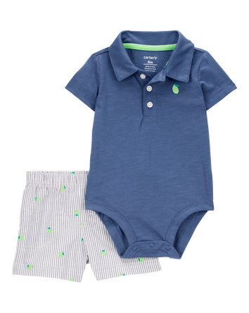 Baby Boy 2-Piece Polo Bodysuit & Striped Short Set - Navy, 
