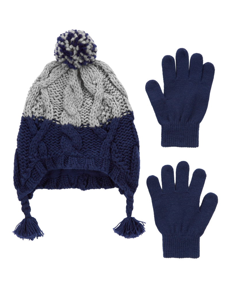 Kid 2-Pack Pom Hat & Gloves Set, image 1 of 2 slides