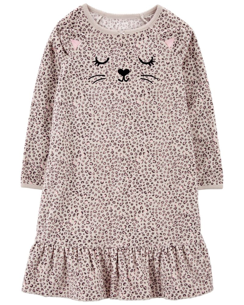 Kid Leopard Fleece Nightgown, image 1 of 3 slides
