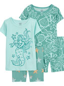 Green - Toddler 4-Piece Mermaid 100% Snug Fit Cotton Pajamas