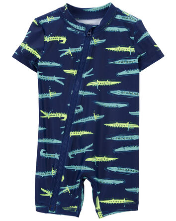 Baby Alligator Print Rashguard Swimsuit, 