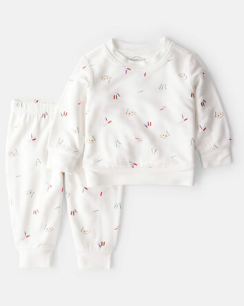 Baby Girl Paint Print PurelySoft Long-Sleeve Tee & Pant Set - Ivory, 