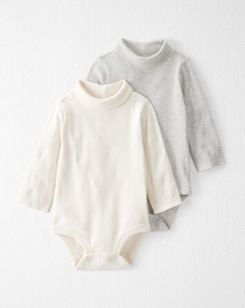 Baby Organic Cotton Rib Mock Neck Bodysuits, 