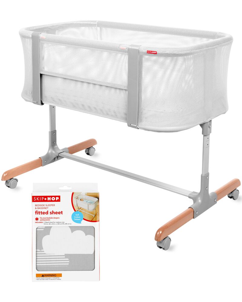 Cozy-Up 2-in-1 Bedside Sleeper & Bassinet Fitted Sheet - Grey Clouds, image 1 of 17 slides