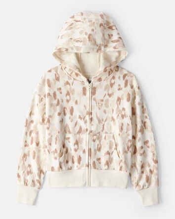 Girls Cheetah Print DayDream Fleece Hooded Zip-Up Jacket - Cream, 