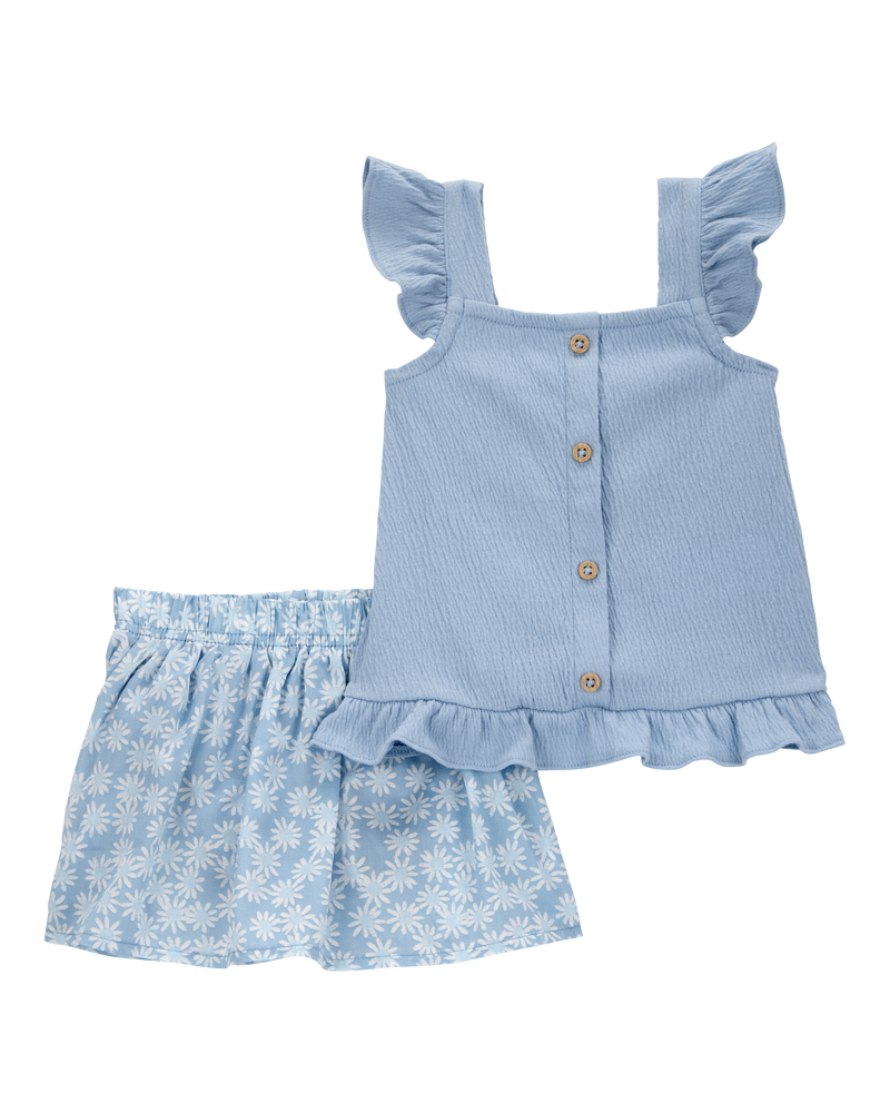 Baby 2-Piece Floral Skort Set - Blue, image 1 of 4 slides