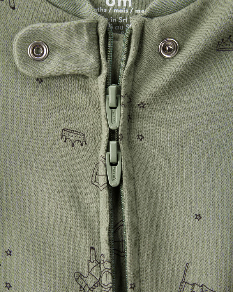 Baby Boy Dragon Print 100% Cotton Long-Sleeve Sleep & Play - Green, image 2 of 4 slides