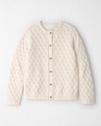 Girls Organic Cotton Pointelle Sweater Cardigan, 