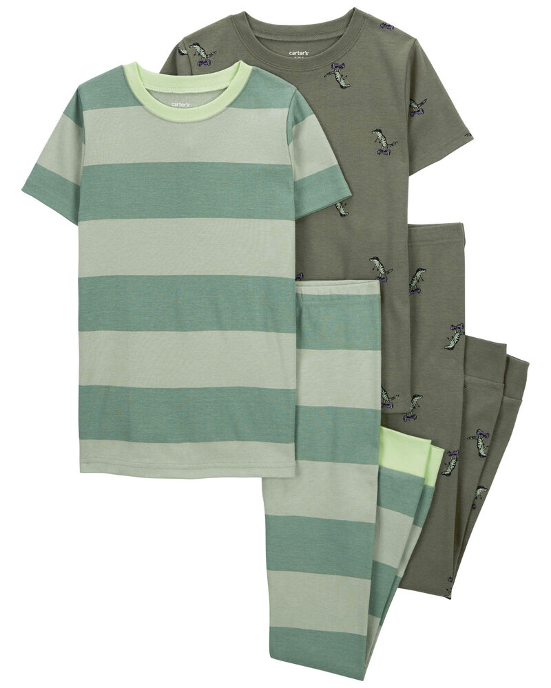 Kid 4-Piece Rugby Stripe 100% Snug Fit Cotton Pajamas, image 1 of 4 slides