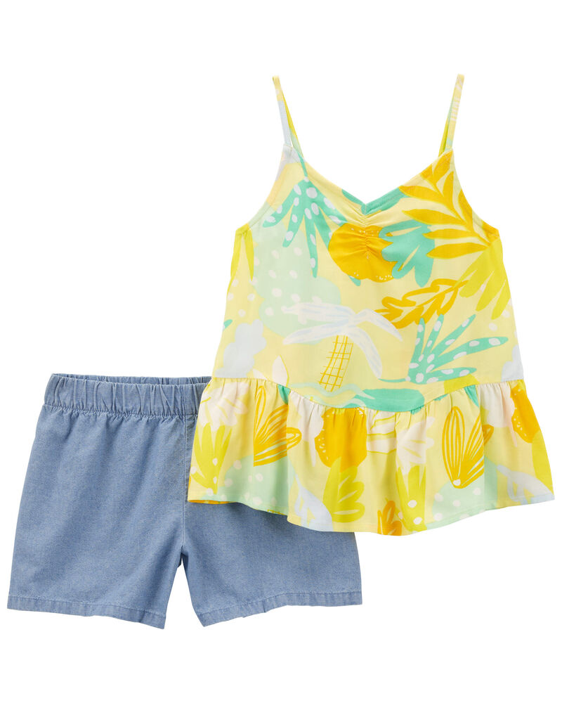 Kid 2-Piece Floral Tank & Chambray Short Set Made With LENZING™ ECOVERO™ , image 1 of 2 slides