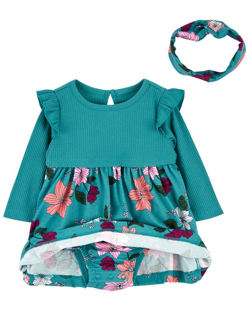 Baby 2-Piece Floral Bodysuit Dress Set, image 3 of 6 slides