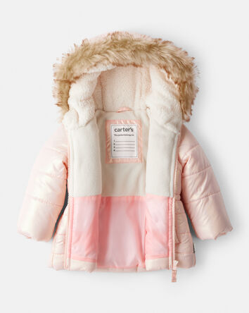 Baby Girl Hooded Heavyweight Winter Jacket - Pink, 
