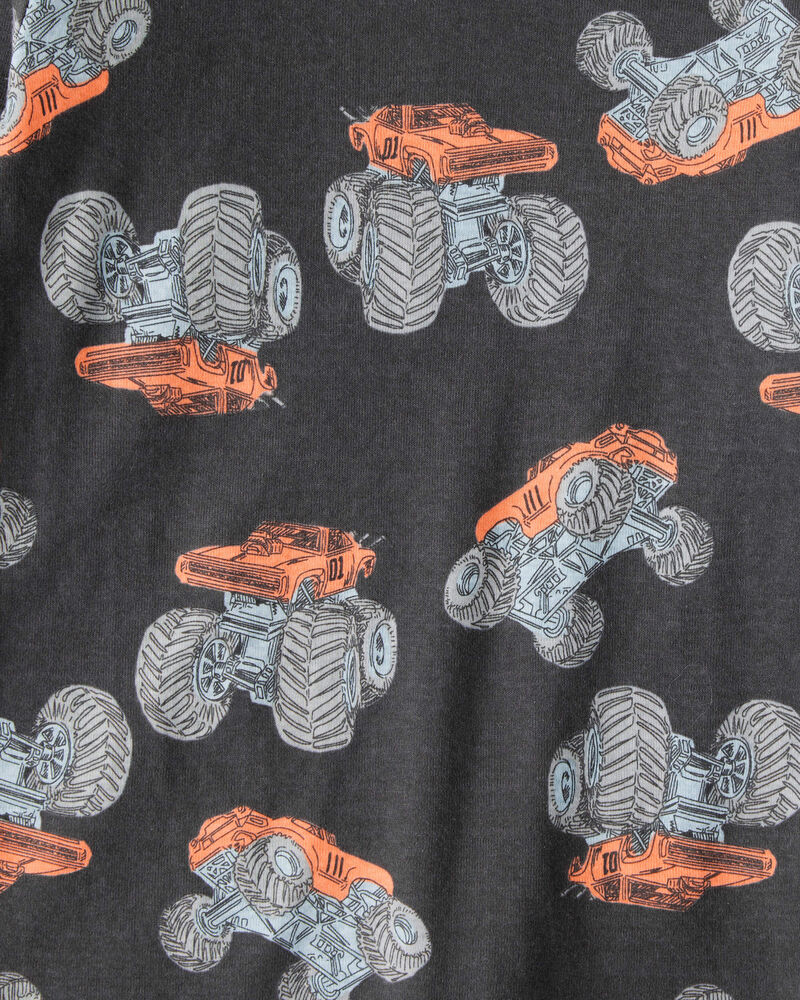Boys Monster Truck Print 100% Cotton Long-Sleeve 4-Piece Pajamas - Blue, image 3 of 4 slides