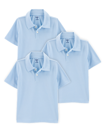 Kid 3-Pack Pique Uniform Polo Shirts - Light Blue, 