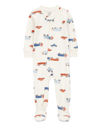 Baby Boy 1-Piece Car Print 100% Snug Fit Cotton Footie Pajamas - Ivory, 