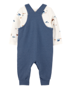 Baby 2-Piece Long-Sleeve Tee & Waffle Knit Coverall Set - Blue/White, image 2 of 7 slides