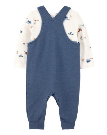 Baby 2-Piece Long-Sleeve Tee & Waffle Knit Coverall Set - Blue/White, 