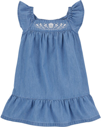 Toddler Embroidered Chambray Dress, 