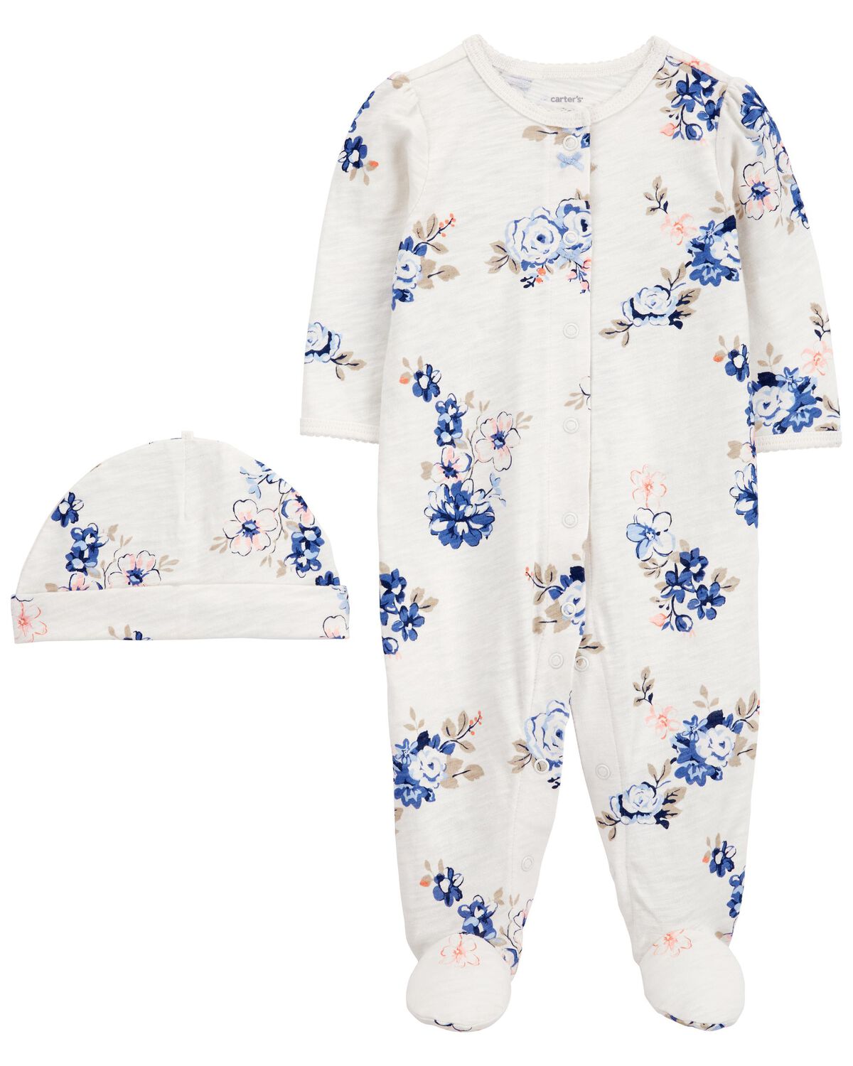 Ivory Baby 2Piece Floral SnapUp Sleep & Play & Cap Set