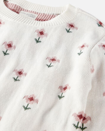 Girls Organic Cotton Sweater Knit in Wildflower Maze Print, 