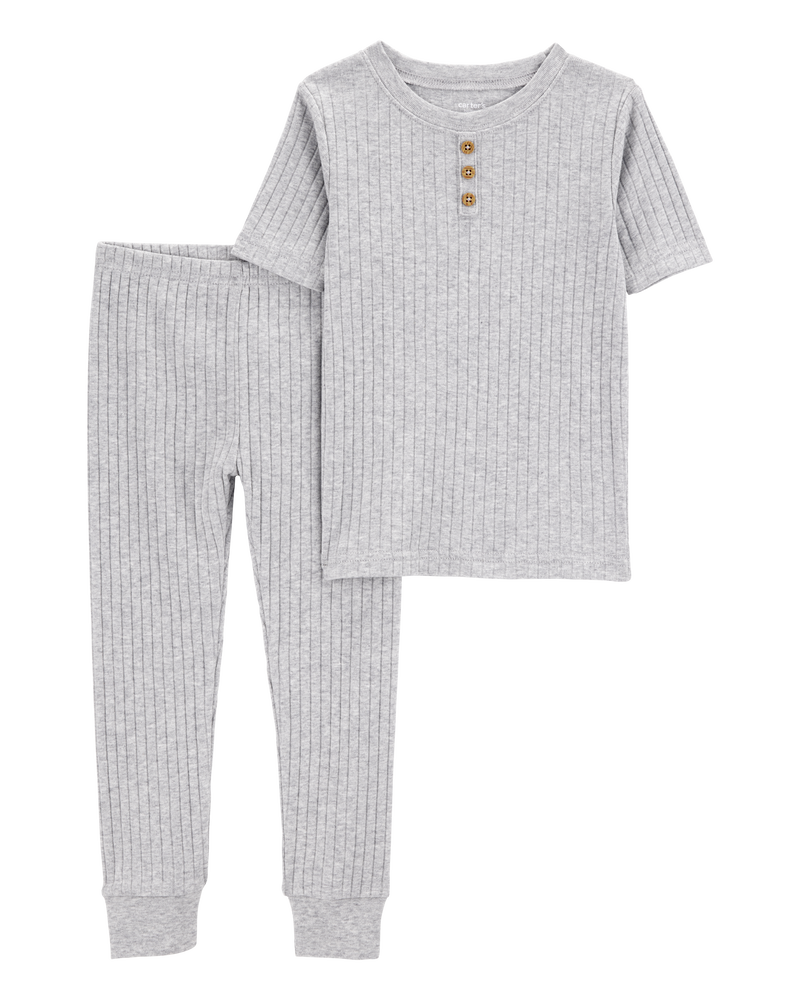 Baby Solid Ribbed Cotton Blend 2-Piece Pajamas - Grey, image 1 of 3 slides