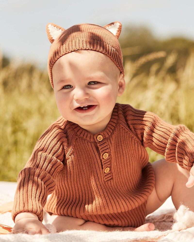 Baby Organic Cotton Sweater Knit Fox Cap, image 2 of 4 slides